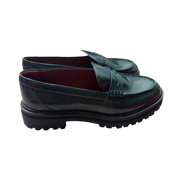 Reformation Agathea Chunky Loafers Deep Forest Green Size 7 Lug Sole Flats - Picture 4 of 8